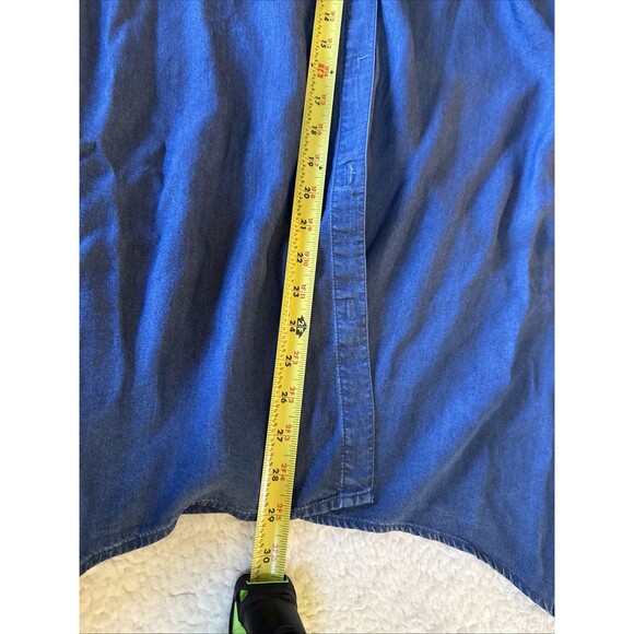 Zac & Rachel Chambray Button Up Shirt Blue Tunic Roll Tab Top  1X - Picture 9 of 9